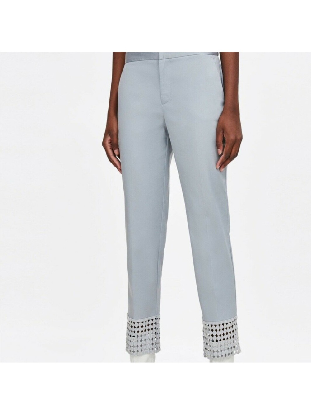 Zara Light Blue Cropped Ankle Pants with Crochet Trim